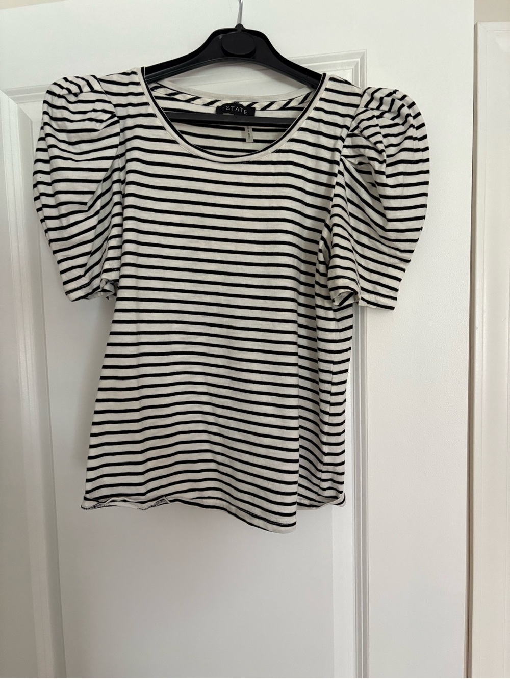 STATE Black & White Striped Puff Sleeve Tee